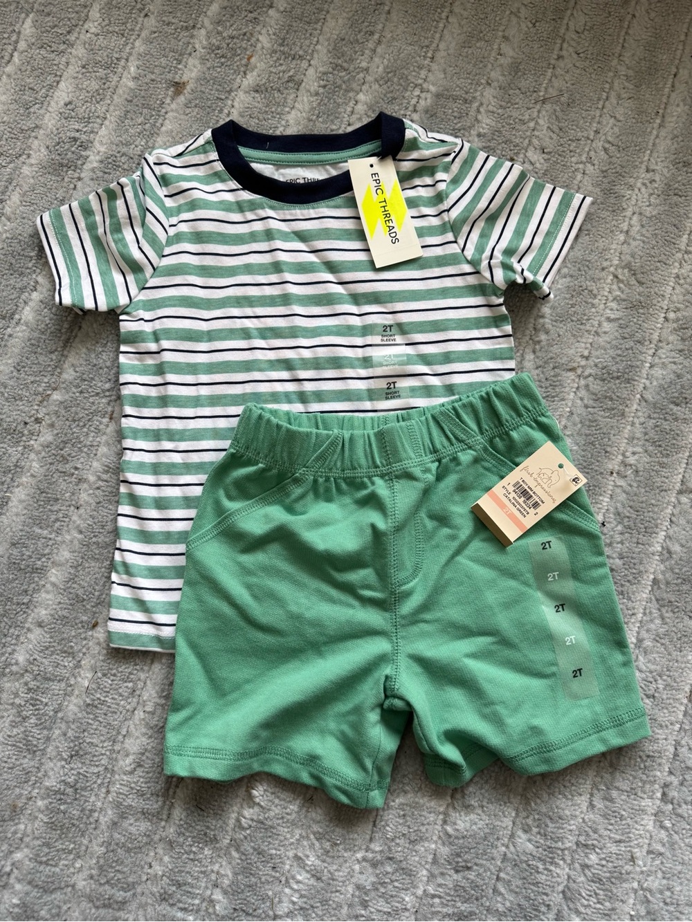 Epic Threads Navy-Trim Striped Tee with Mint Green Shorts